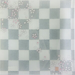 クリスタル友禅皿 桜市松(銀)13×13cm角皿 植物シリーズ