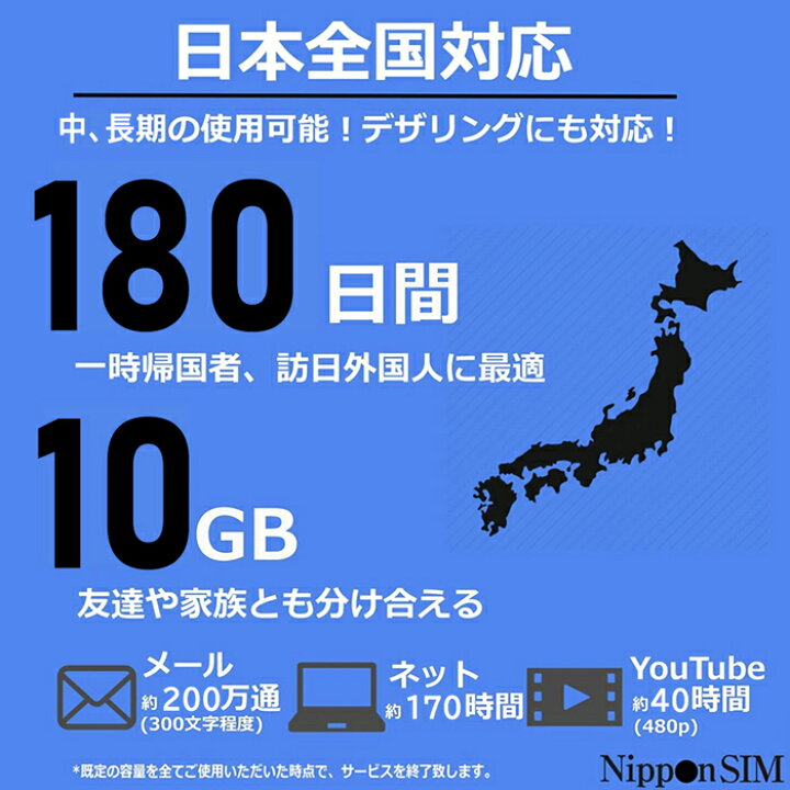 楽天市場】Nippon SIM プリペイドsim プリペイドsimカード 日本 180日 10GB IIJ docomo ドコモ フルMVNO  IIJネットワーク 4G / LTE回線 3in1sim プリペイド データSIM ( SMS  音声通話非対応 ) テザリング可能 simフリー  多言語マニュアル付 : DHA ダイレクト 楽天市場店