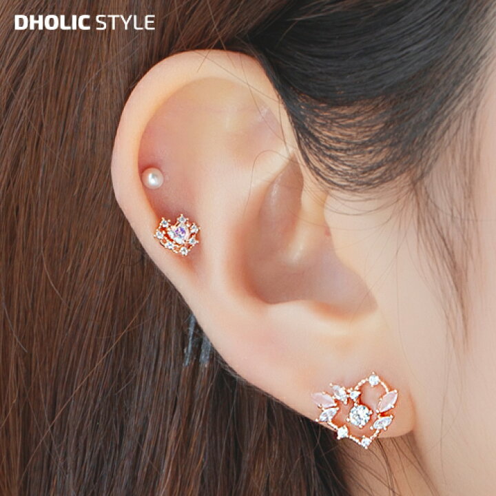 楽天市場 ダブルラインハート型ピアス P レディース Acc 韓国ファッション アクセサリー ジュエリー ピアス ピアシング アウタコング スナッグ コング イヤーロブ トラガス ミニ 小さめ ハート キュービック レイヤード 夏 Style Dholic Style