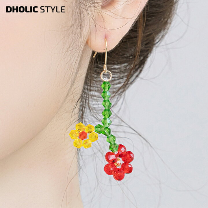 楽天市場 2typeフラワービーズドロップピアス P レディース Acc 韓国ファッション アクセサリー ジュエリー ピアス ビーズ カラフル フック ドロップピアス 長め ロング 花 フラワー カラフル カジュアル 夏 Style Dholic Style