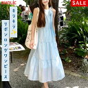 [fashion・15%SALE]ops レディース 韓国ファッション ノースリーブ ロングワンピース リボンネック リボン結び ティアード 薄手 裏地 グリッター ラブリー ガーリー フェミニン カジュアル デート 春 夏 SNS映え ipum d61j26 search con0628