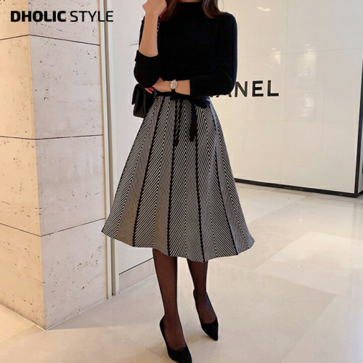 楽天市場 ヘリンボーンフレア切替ニットワンピース P レディース Ops 韓国ファッション ワンピース ミディ ミディアム ミドル 膝丈 膝下 フレア Aライン モックネック ハーフネック 長袖 スリム 細身 上品 カジュアル 秋 冬 Style Dholic Style