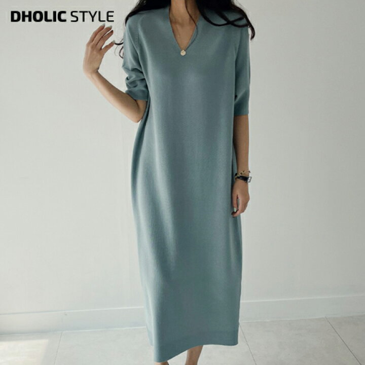 楽天市場 Vネックニットワンピース P レディース Ops 韓国ファッション ワンピース Hライン ロングワンピース ロング丈 半袖 ニット Vネック ルーズ ゆったり ワンマイルウェア カジュアル 春 夏 Style Dholic Style