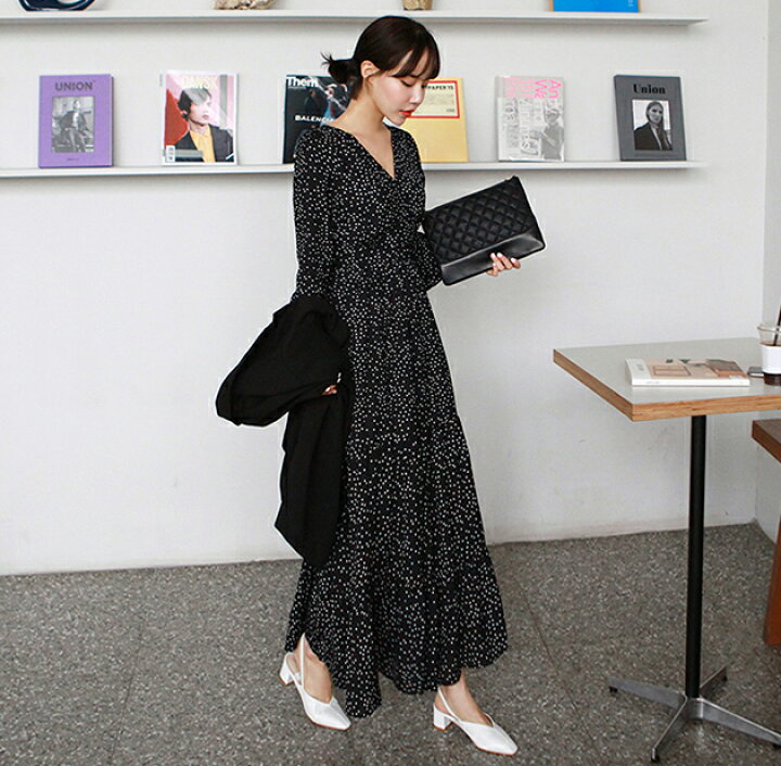 楽天市場】≪再入荷≫ドットVネックロングワンピース・p239282  