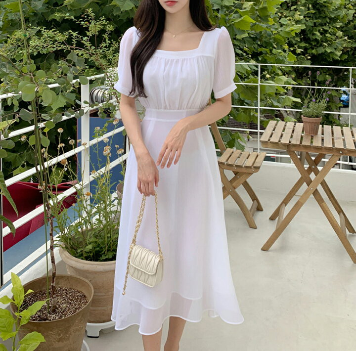 楽天市場】≪再入荷≫スクエアネックシャーリングシフォンワンピース  