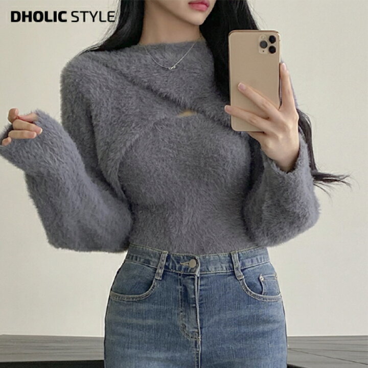 ファーファー】ニット レイヤード ロング キャミ ワンピース  