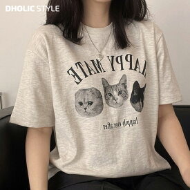 ≪人気再入荷≫スリーキャット半袖Tシャツ・p532558 レディース 【tops】 韓国ファッション トップス Tシャツ 半袖 猫 キャット アニマル プリント ガーリー カジュアル お出かけ レジャー 行楽 着回し シンプル 春 夏 カジュアル STYLE