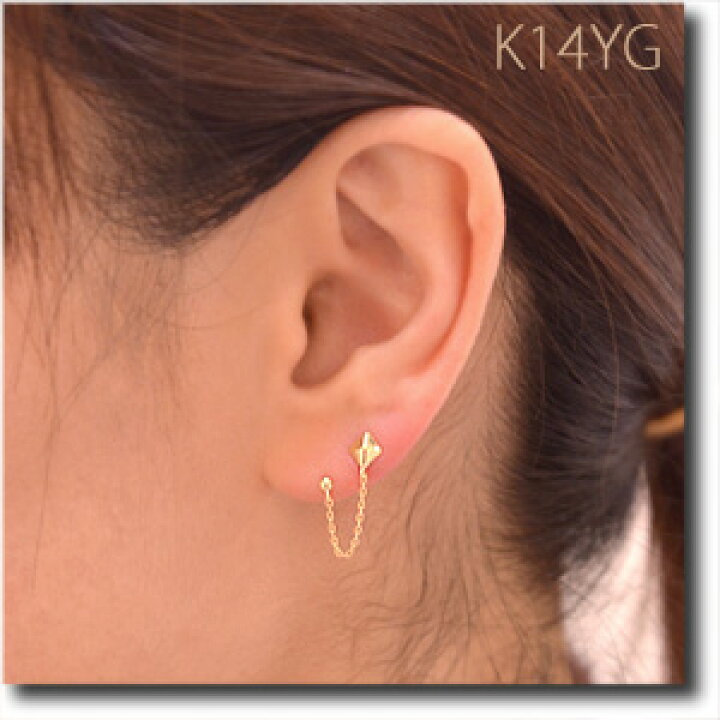 楽天市場 ツインピアス 片耳販売 スクエアモチーフ 2ホールピアス 1個で2ホール分のお得なピアス K14yg イエローゴールド 片耳用 シンプル カジュアル K14 14金 ネコポス便対応可 Rcp 卸直営 Watanabe