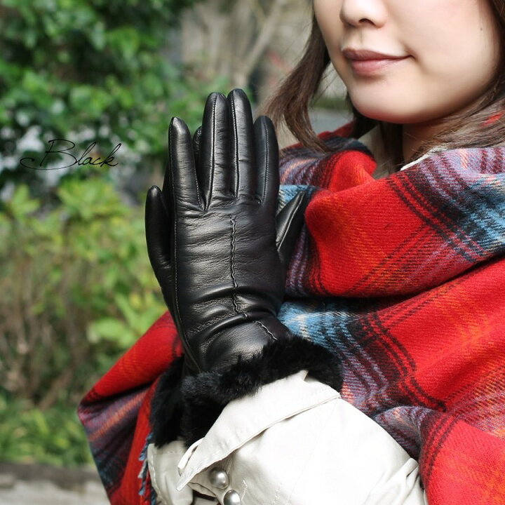 楽天市場 クーポン配布中 ウィルス対策 革手袋 レディース レディス 裏地 カシミヤ ラビットファー カフ イタリア製 本革 レザーグローブ おしゃれ ヨーロッパ雑貨バッグ キャロン国