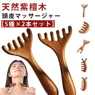 天然紫檀木 頭皮マッサージャー 【選べる5種×2本セット】 ヘッドスパ ツボ押し 顔 肩こり解消 グアシャ …