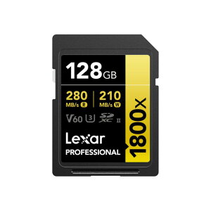 Lexar 128GB �v���t�F�b�V���i�� 1800x UHS-II SDXC�������[�J�[�h(�S�[���h�V���[�Y)�B