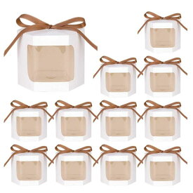 ギフトボックス 12個セット 10*10*10cm 透明窓付き ギフトボックス リボン付き 折り畳み 六角形 ラッピング箱 組み立て簡単 小さい ボックス プレゼント包装 キャンディー お菓子 小物入れ 新