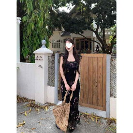 ワンピース 女性用 夏 レトロ シフォン 花柄 キャミソール 背中開き フリル ウエスト切り替え スリム 軽量 涼しい 魅力的なシルエット
