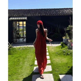 レディース ワンピース 赤 ハリネック レトロ 中華風 夏 ロングドレス シンプル 上品 旅行 観光 写真映え かわいい 軽やか 日常使い