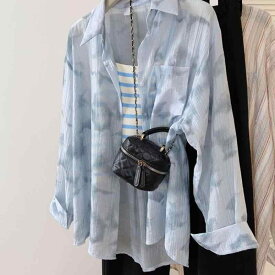 ポロシャツ レディース ゆったり シフォン タイダイ柄 ピンク UVカット 長袖 夏用 フィット カジュアル トップス 軽量 通勤 普段使い