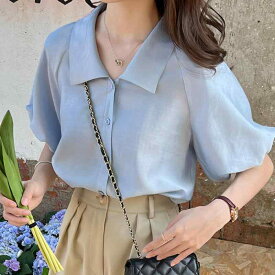 デニム シャツ ブラウス 長袖 青 レディース 韓国 ファッション的な 泡の 袖の 年齢を 減らします。