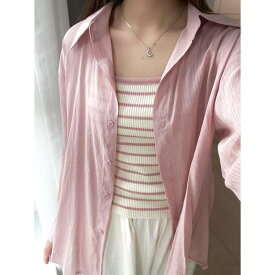 レディース シャツ アウター ピンク UVカット 薄手 小柄向け 夏用 カジュアル ゆったり 長袖 トップス フィット 合わせやすい 日焼け防止 軽量 吸湿速乾