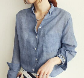 シャツ レディース 綿麻 長袖 ゆったり 薄手 UVカット 日焼け防止 夏用 普段使い トップス