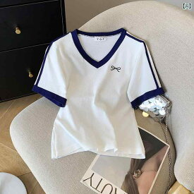レディース サマーニット Tシャツ 半袖 Vネック 接触冷感 トップス 切り替え 配色 バイカラー 上品 きれいめ カジュアル 大人かわいい 夏 涼しい 薄手 細見え 体型カバー 普段使い 通勤 オフィス