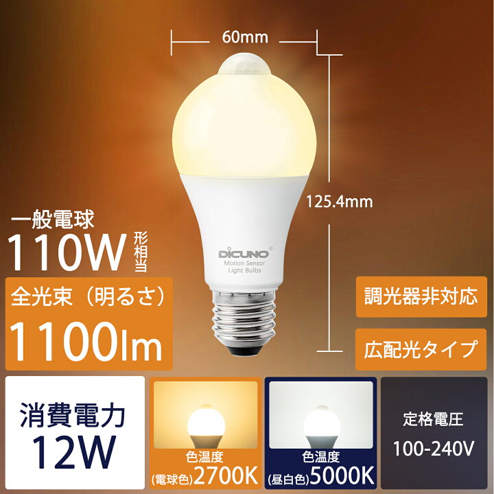 楽天市場】【7.4-7.11 P5倍! +100円クーポン 人感センサー電球 E26 