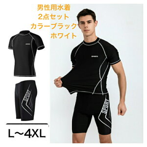 [送料無料]メンズ水着上下セット 半袖大きいサイズ(L-4XL) 60代体型カバー お腹隠し 入れ墨隠しフィットネス ラ