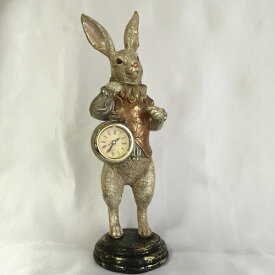 インテリア雑貨 バロック クロック ラビット アンティーク調の置物 時計を持った ウサギのオブジェ インテリアに！ 玄関やリビング、お店のディスプレーに【北海道・沖縄・離島配送不可】