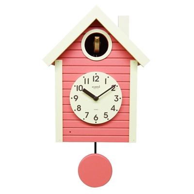ポッポ～ と時を知らせてくれる鳩時計 さんてる 日本製 ショッピング 【海外限定】 手作り コーラルピンク 鳩時計 北欧カラー SQ03-CP