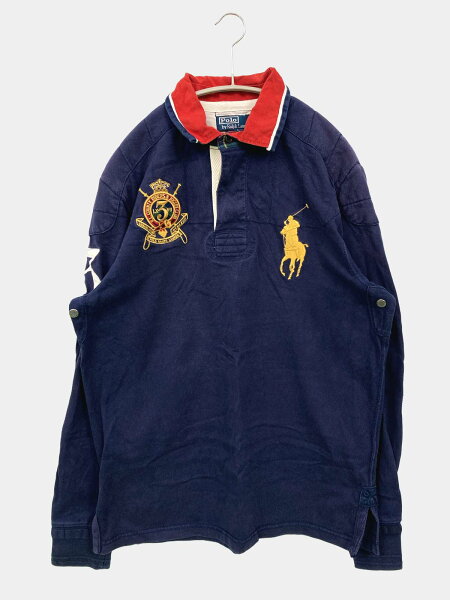 【中古】Polo by Ralph Lauren ポロバイラルフローレン ポロシャツ L ネイビー 無地 ワンポイント ライン柄 半袖 メンズ