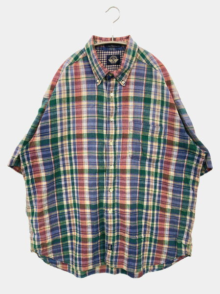 【中古】DOCKERS ドッカーズ シャツ/ブラウス XL ブルー コットン チェック柄 ミドル丈 半袖 ボタンダウン メンズ