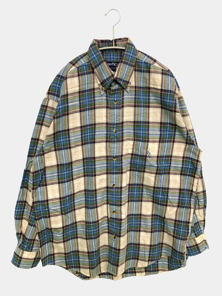 【中古】NAUTICA ノーティカ シャツ/ブラウス M ブルー チェック柄 ミドル丈 長袖 ボタンダウン レギュラーカラー メンズ