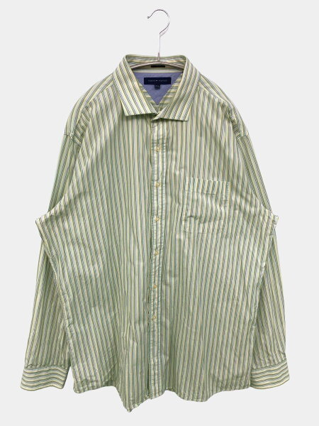【中古】TOMMY HILFIGER トミーヒルフィガー シャツ/ブラウス 17 1/2   34-35 ライトグリーン ストライプ柄 ミドル丈 長袖 レギュラーカラー メンズ