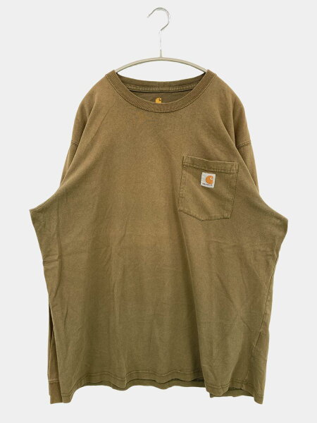 【中古】Carhartt カーハート Tシャツ/カットソー L カーキ ワンポイント ブランドロゴ ミドル丈 長袖 クルーネック(丸首) メンズ レディース