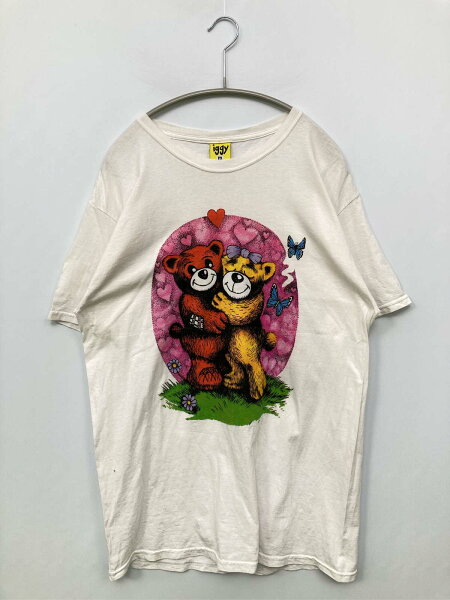 【中古】iggy Tシャツ/カットソー m ホワイト 前面プリント バックプリント ミドル丈 半袖 クルーネック(丸首) メンズ レディース