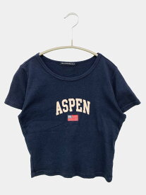 【中古】BRANDY MELVILLE ブランディーメルビル Tシャツ/カットソー 160/84A ブルー 無地 前面プリント ショート丈 半袖 クルーネック(丸首) レディース