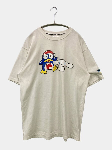 【中古】SANRIO CHARACTERS X DONPEN DONKI Tシャツ/カットソー M ホワイト 無地 前面プリント ワンポイント ミドル丈 半袖 クルーネック(丸首) レディース