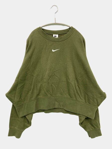 【中古】NIKE ナイキ スウェット L カーキ コットン スウェット 無地 ワンポイント 長袖 レディース