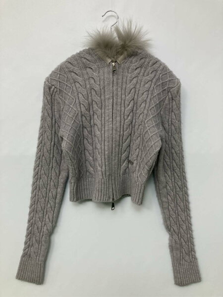 【中古】d.i.a. パーカー F グレー フェイクファー ナイロン ニット 無地 ジップアップ その他総柄 長袖 レディース