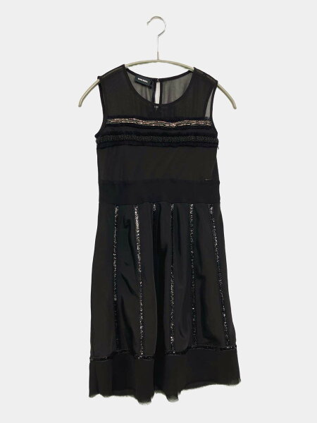 【中古】DIESEL ディーゼル ワンピース 8 ブラック ナイロン 無地 ライン柄 袖なし ショート・ミニ丈 タイト レディース