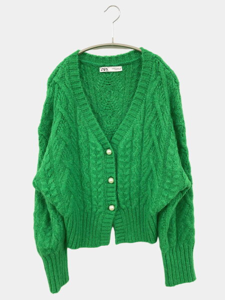【中古】ZARA ザラ カーディガン/ボレロ EUR M/USA M/MEX 28 グリーン ビジュー ミドル丈 長袖 レディース