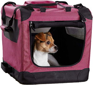 【訳あり】ソフトクレート ケージ ペットキャリー ペットハウス ドライブボックス メッシュ加工 鉄骨 猫犬兼用 折りたたみ式 アウトドア 防災 洗濯可能 (レッド, 53x38x38 cm) B0CYJ9NDP1