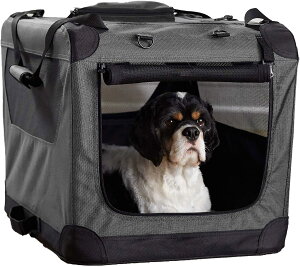 【訳あり】ソフトクレート ケージ ペットキャリー ペットハウス ドライブボックス メッシュ加工 鉄骨 猫犬兼用 折りたたみ式 アウトドア 防災 洗濯可能 (グレー, 66x45x45 cm) B0CYJ8R5QQ