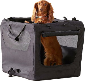 【訳あり】ソフトクレート ケージ ペットキャリー ペットハウス ドライブボックス メッシュ加工 鉄骨 猫犬兼用 折りたたみ式 アウトドア 防災 洗濯可能 (ブラック, 66x45x45 cm) B0CYJ9P78S