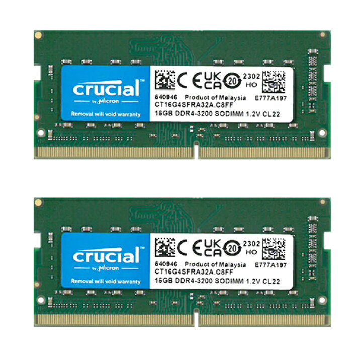 楽天市場】2枚組 16GB ×2 （ 32GB ） Crucial Micron製 増設 メモリ 
