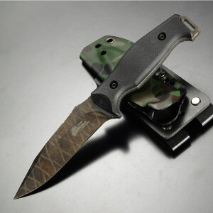 makkari knives アウトドアナイフ 間狩純平作 ピットブル 直刃 フルタング MOLLE用シース付属 Pitbull マッカリーナイフ セレーションなし 陸上自衛隊迷彩 グラスブレイカー 刃物 キャンプナイフ 渓