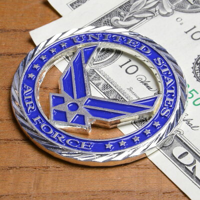 チャレンジコインU.S.エアフォース紋章記念メダルChallengeCoin記念コインUSAFアメリカ軍モットー亜鉛合金シルバーメッキ彫刻円形透明ケース付き