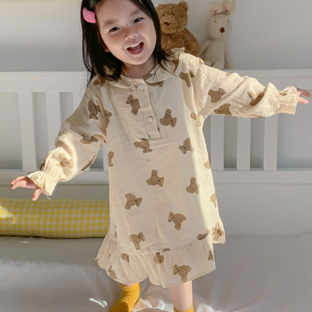 パジャマ 上下セット 2点セット クマ 総柄 韓国子供服 ネイビー 通販