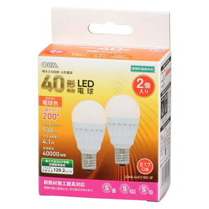 OHM �I�[���d�@�@LED�d�� ���`�i40�`����/530 lm/�d���F/E17/�L�z��200°/�����Ή�/�f�M�ގ{�H���Ή�/2���j LDA4L-G-E17 IS51 2P