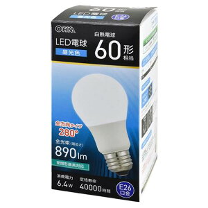 OHM �I�[���d�@�@LED�d���i60�`����/�����F/890 lm/6.4W/E26/Ra83/�S�����z��280°/���`���Ή��j LDA6D-G AG59