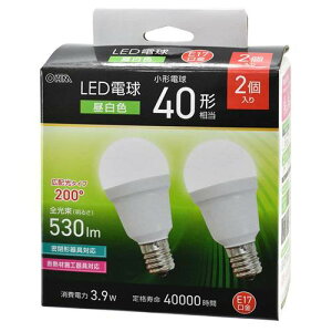 OHM �I�[���d�@�@LED�d�� ���`�i40�`����/�����F/530 lm/3.9W/E17/Ra83/�L�z��200°/���`���Ή�/�f�M�ގ{�H���Ή�/2���j LDA4N-G-E17 IS53 2P