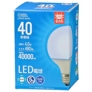 OHM �I�[���d�@�@LED�d�� �{�[�����`�i40�`����/480 lm/4.0W/�����F/E26/�S�����z��240°/���`���Ή��j LDG4D 8AG6